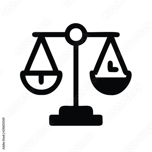 Black balance scale icon with weights - Minimalist black balance scale icon showing equality with two weights on both sides