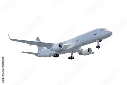 airplane flying isolated on white background, bottom side view