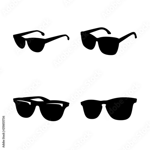 Four black sunglasses in a grid layout - Minimalist vector illustration of four black sunglasses arranged neatly in a two-by-two grid pattern.
