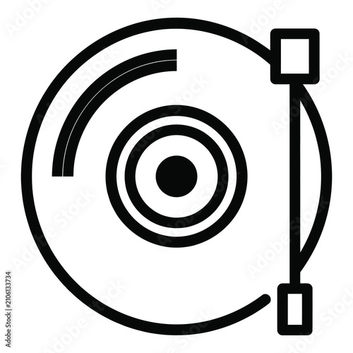 Canvas Print Black vinyl record player turntable with tone arm and square shaped counterweigh
