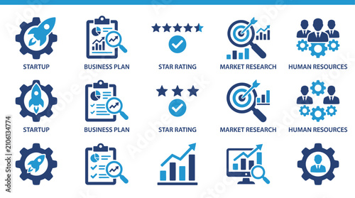 Flat design illustration vector of entrepreneurial startup business planning strategy featuring five star rating feedback and thorough market research analysis for corporate growth success.