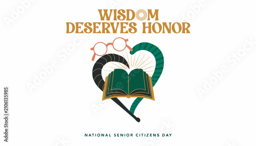 National senior citizens day graphic featuring open book and glasses