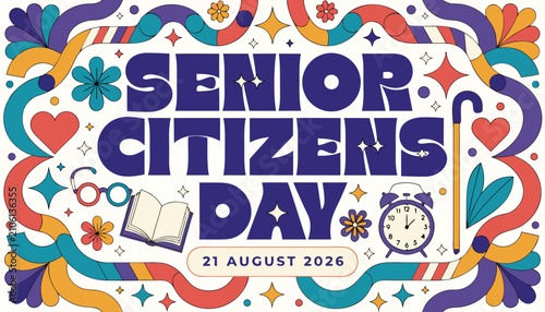 Colorful graphic poster celebrating national senior citizens day in august twenty-six