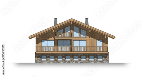 Traditional Timber Chalet Front Elevation Residential Architectural Facade Design