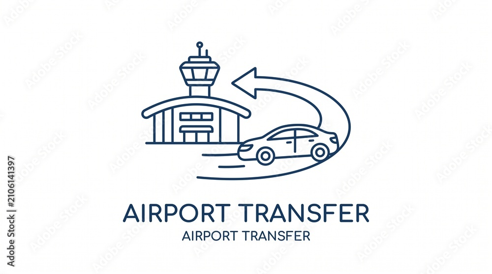 Naklejka premium Minimalist airport transfer destination map icon outline featuring vehicle and terminal for travel transportation logistics