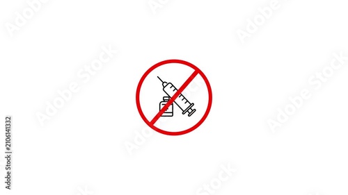 Say No Drugs Syringes Prohibited Sign with Red Cross Injection Forbidden animation. 4k animation on white background 