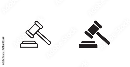 Cuadro en lienzo Set of judge gavel icons in solid and outline styles for legal and court system