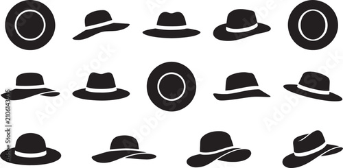 Konstfotografi Hats collection with summer sunhats fedoras and brimmed hats silhouettes