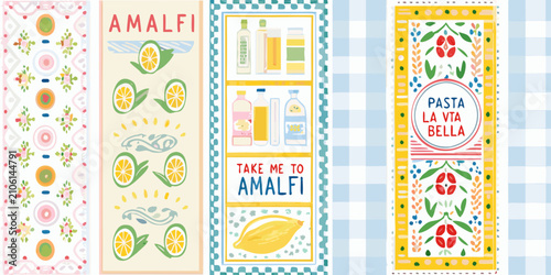 Foto italian themed product labels vector illustration amalfi pasta vita bella lemon