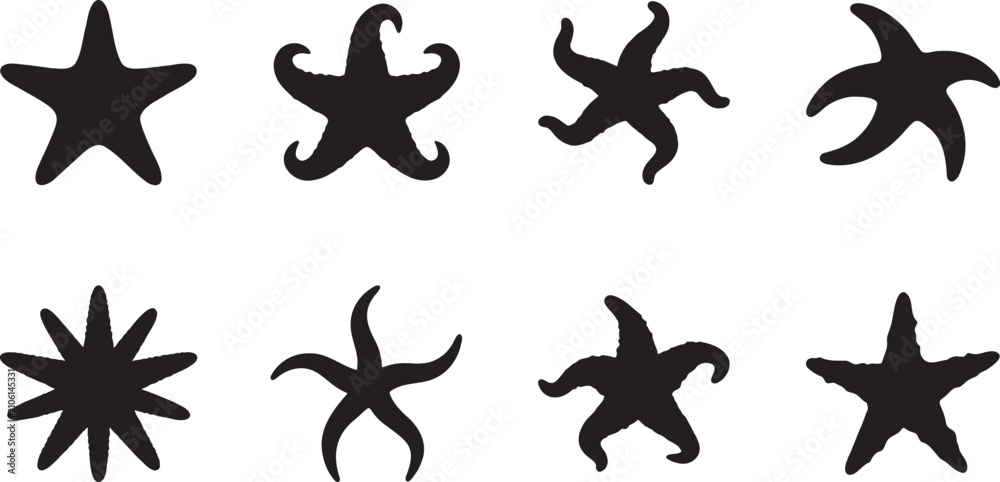 Obraz premium Ocean starfish silhouettes varying in shapes arms and textures