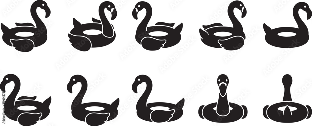 Fototapeta premium Inflatable swan and flamingo pool float luxury resort icons