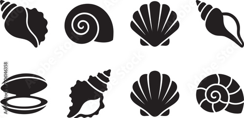 Cuadro en lienzo Marine seashells scallops conchs and bivalve clam icons