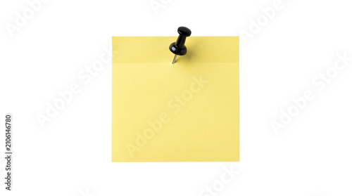 Yellow sticky note with black push pin transparent PNG isolated memo paper cutout for reminder design