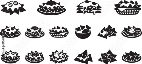 Mexican nachos and crispy tortilla chips food icons