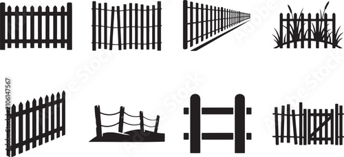 Fotografie Wooden garden fences picket railings and security boundary structures