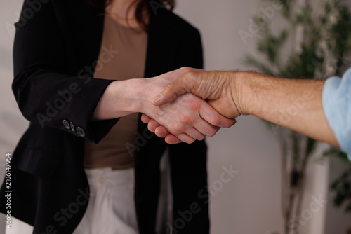 Obraz na płótnie Business professionals shaking hands, sealing a deal after successful collaborat