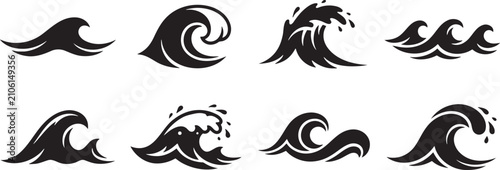 Photography Massive cresting ocean waves and surfing swells