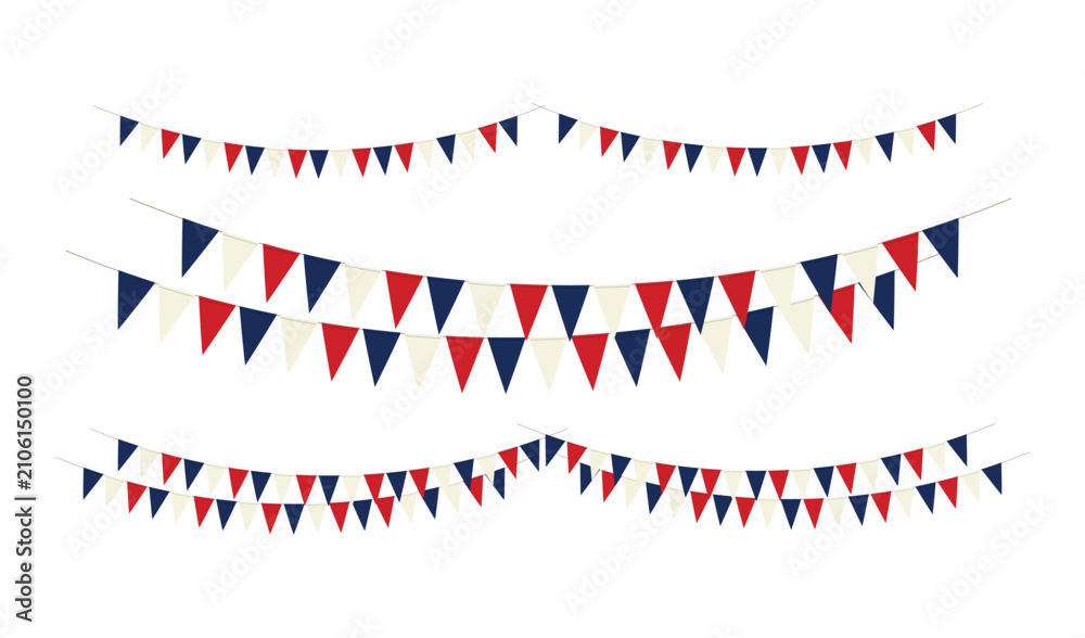Fototapeta premium Colorful triangular bunting flags strung in rows for festive decoration purposes vector
