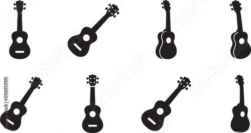 Фотография Acoustic guitars and ukulele musical instruments silhouette collection