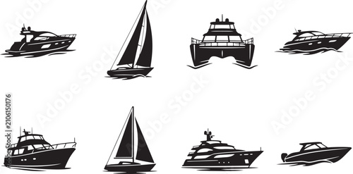 Obraz na płótnie Luxury motor yachts sailboats and fast speedboats collection