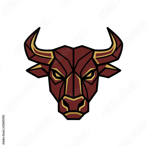 Foto Symmetrical geometric red bull head icon.