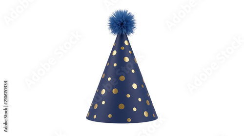 Blue gold polka dot party hat transparent PNG isolated birthday celebration cone cap cutout element