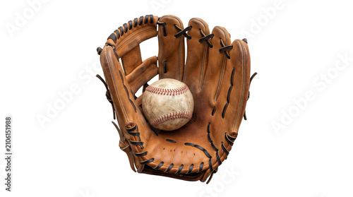 Baseball glove with ball transparent PNG isolated sports equipment cutout for game design and athletic promotions