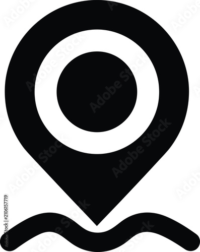 Black map location pin icon on a wavy line