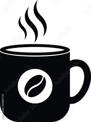 Black coffee cup icon with steam