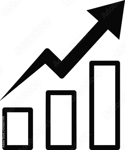 Black rising bar chart icon with an upward arrow