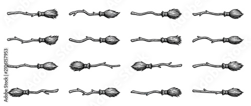 Canvastavla Hand-drawn collection of unique twig broomsticks