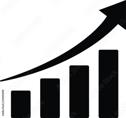Black rising bar chart icon with an upward arrow