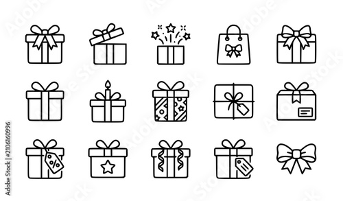 Gift box editable stroke line icon set vector