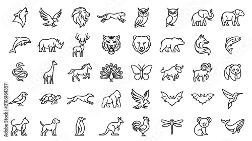 Canvas Print Collection of Animal Icons in Outline Style