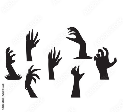 Creepy collection of undead hands reaching from the earth, perfect for spooky Halloween designs and terrifying graveyard scenes, evoking a sense of horror and mystery