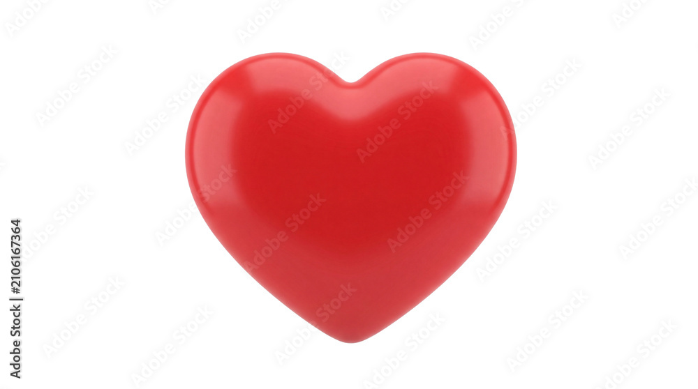 Fototapeta premium A glossy red heart shape with soft shadows presented as a 3d render on transparent background