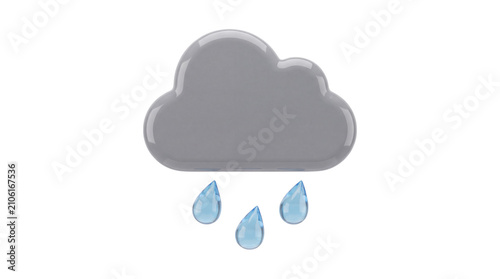 Slika na platnu Glossy rain cloud with falling water droplets 3d render on transparent backgroun