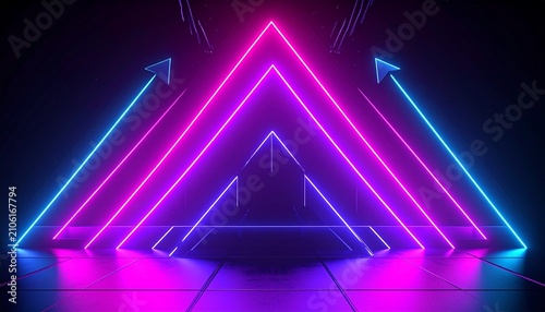 Futuristic neon arrows glowing in symmetrical formation