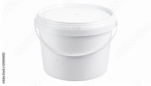 White plastic bucket with lid and handle container