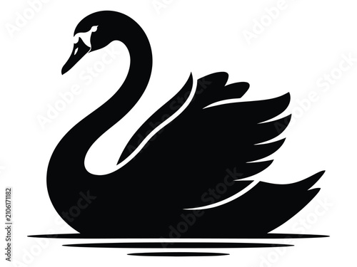 Simple black swan bird silhouette icon for elegant logo design or creative nature graphic art element