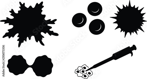 Fotografie Microbiology Lab and Blood Cell Division Silhouette Set for Scientific Infograph