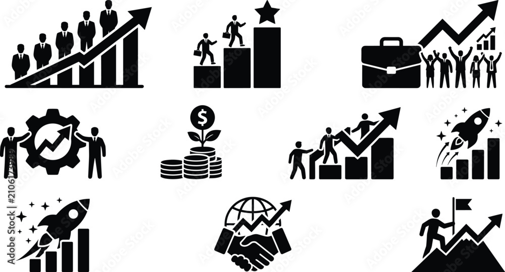 Fototapeta premium Business Growth and Career Success Icon Set for Web Infographics and Presentations