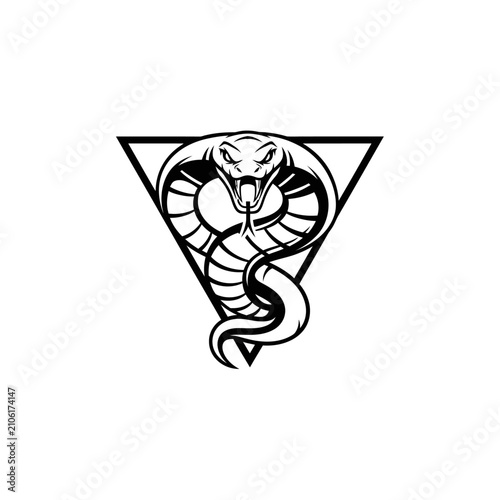 Aggressive Cobra Snake Emblem, Triangle Geometric Design, Fierce Reptile Logo