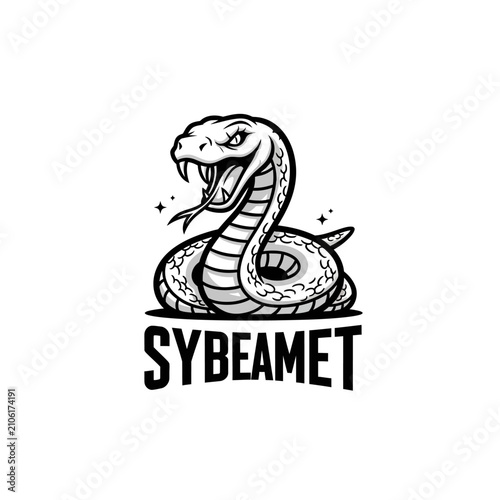 Aggressive Cobra Snake Logo - Black and White Illustration, Danger Symbol