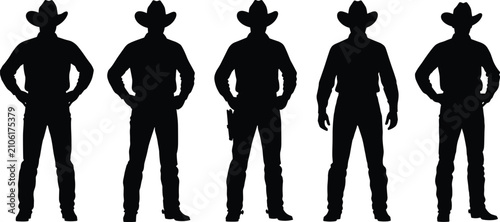 Принти на полотні Cowboy silhouette figure set featuring western men in hats and boots, standing p