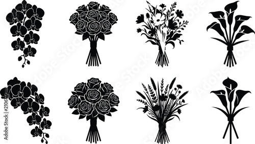 Foto Elegant flower bouquets black silhouette vector bundle featuring roses orchids c