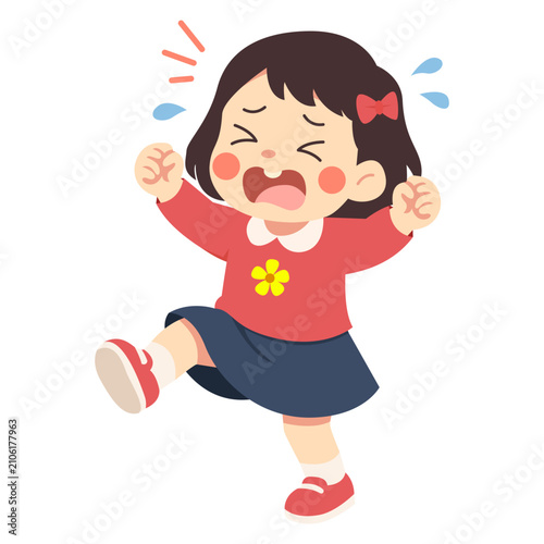 Принти на полотні Little Girl Having A Temper Tantrum And Crying Illustration