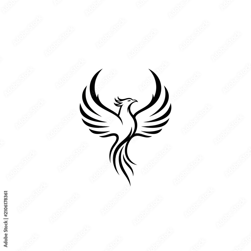 Fototapeta premium Black Phoenix Silhouette Logo, Mythical Bird Emblem, Abstract Firebird Design