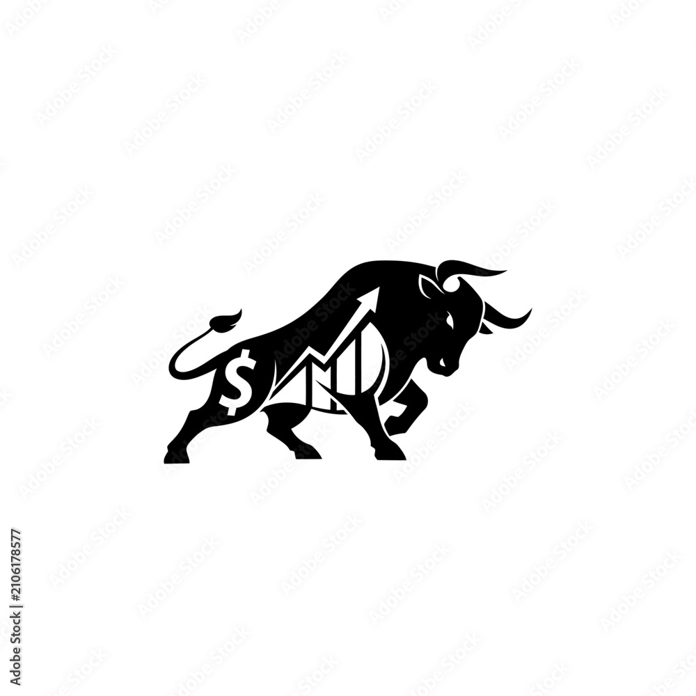 Fototapeta premium Bull Silhouette with Upward Arrow and Financial Graph - Stock Market Growth Concept