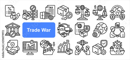 Obraz na płótnie Trade War icon set, with Tariff, Import Tax, Trade Barrier, Protec